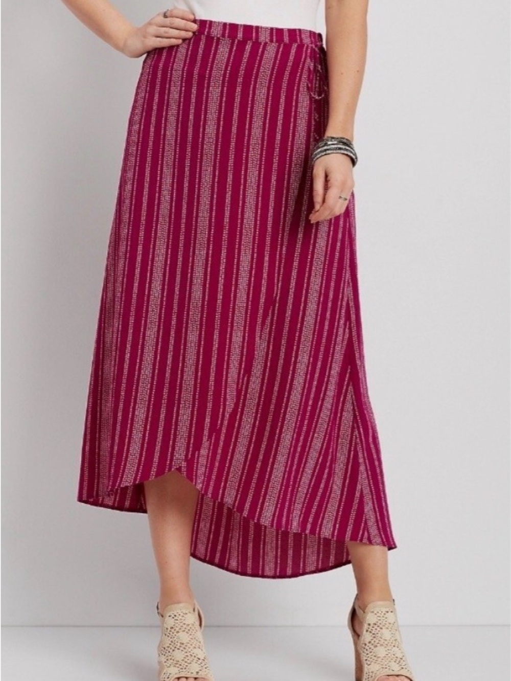 Maurices Women's Raspberry Colored Stripe Wrap Tulip Skirt Size M